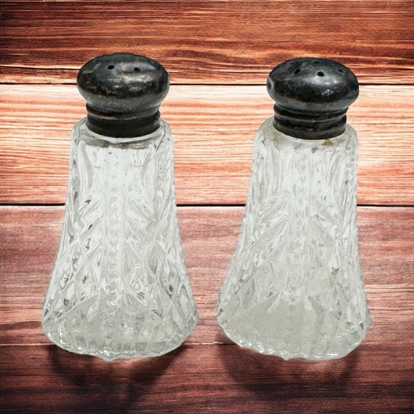 Vintage Other - Antique Vintage Salt and Pepper Shakers Sterling and Crystal Glass PAT. USA